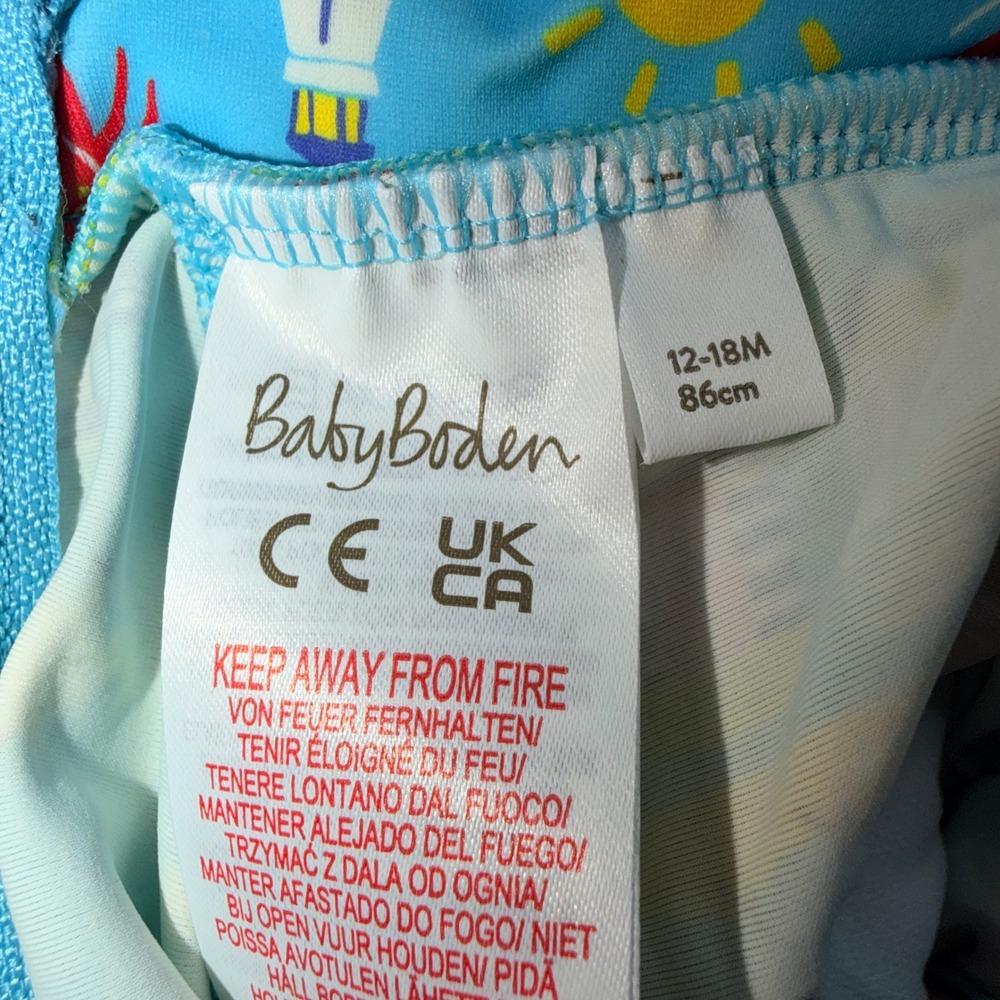 Baby Boden Nautical Seaside Print Long Sleeve Rash Guard Swimsuit Blue 12-18M - Picture 3 of 3